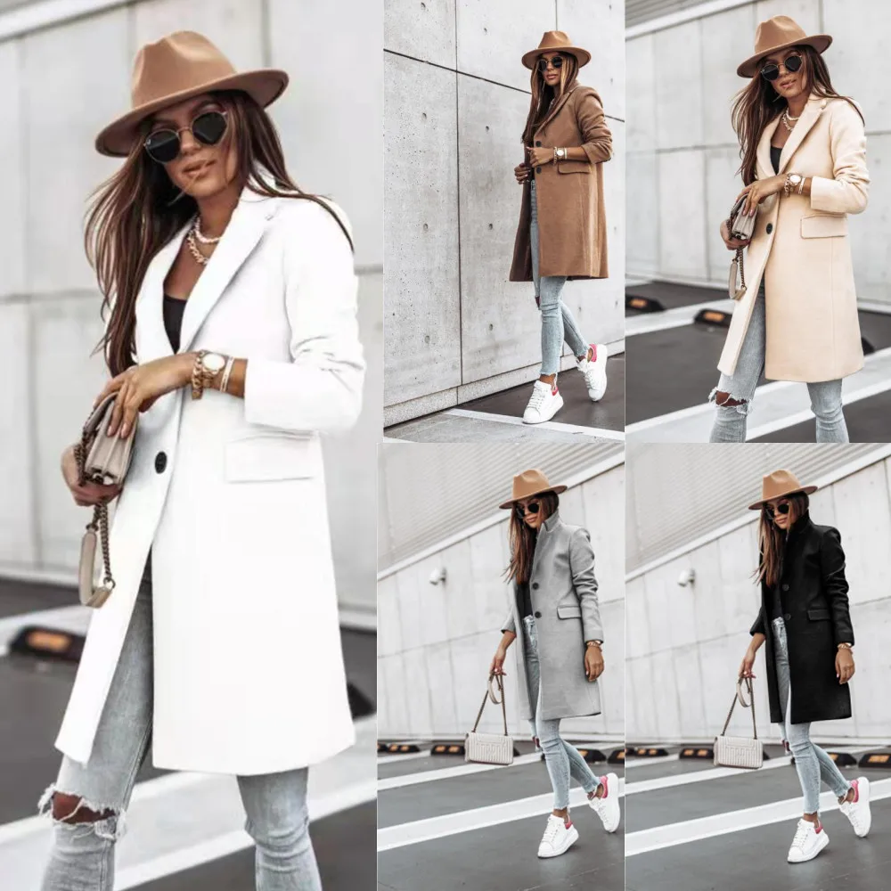 Осенне-зимняя простая черная куртка Nizi на пуговицах с длинными рукавами пальто