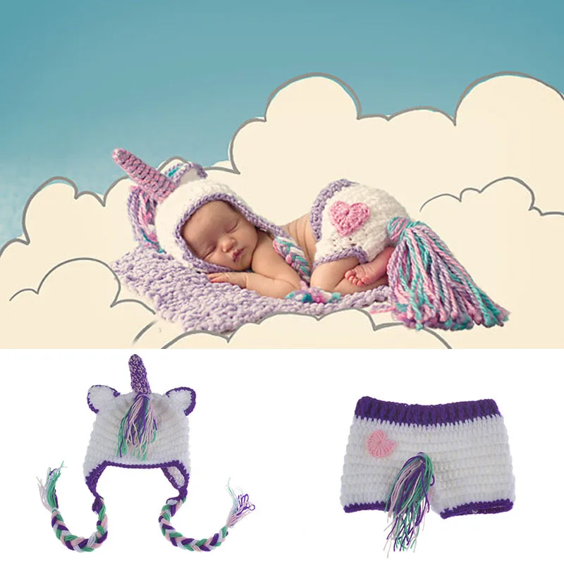 

Colorful Super Adorable Unicorn Infant Shooting Clothing Set High Quality Knitting Rainbow Braid Cute Tail Newborn Souvenir