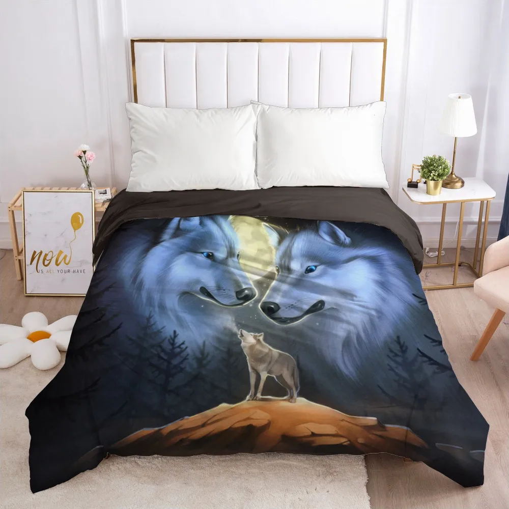 Комплект постельного белья 3D с изображением животных волков пододеяльник