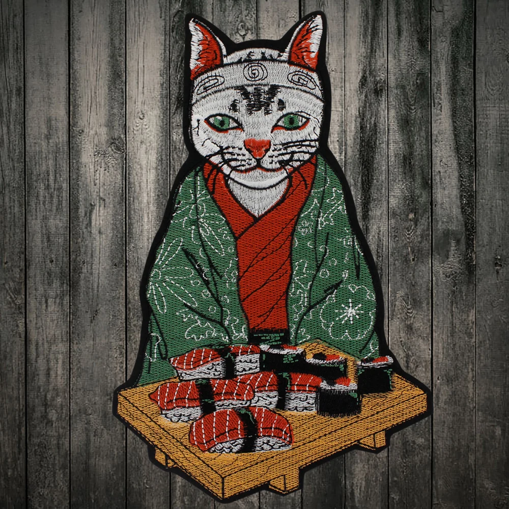 Татуировки кошка с ножом вышивка патч японская культура лапша Утюг на крутой