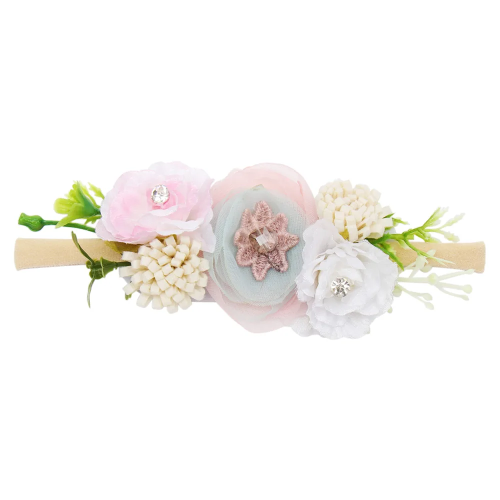 39 IBOWS Hair Accessories Lovely Baby Headband Fake Flower Nylon Hair Bands For Kids Artificial Floral Elastic Head Bands Headwear - Цвет: 39