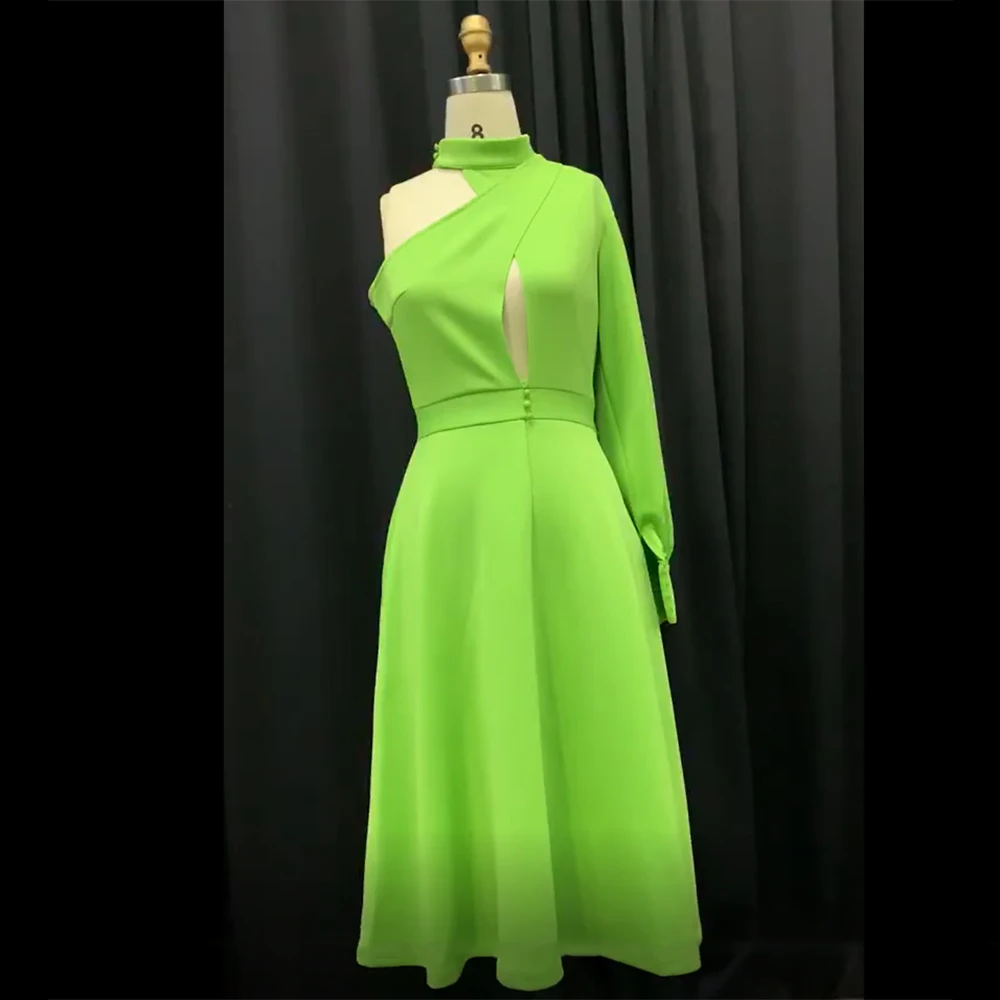 Long Lantern Lantern Sleeve Pullover Dress Women avocado Green One Shoulder Plus Size 4XL Dinner Party midi dress Female