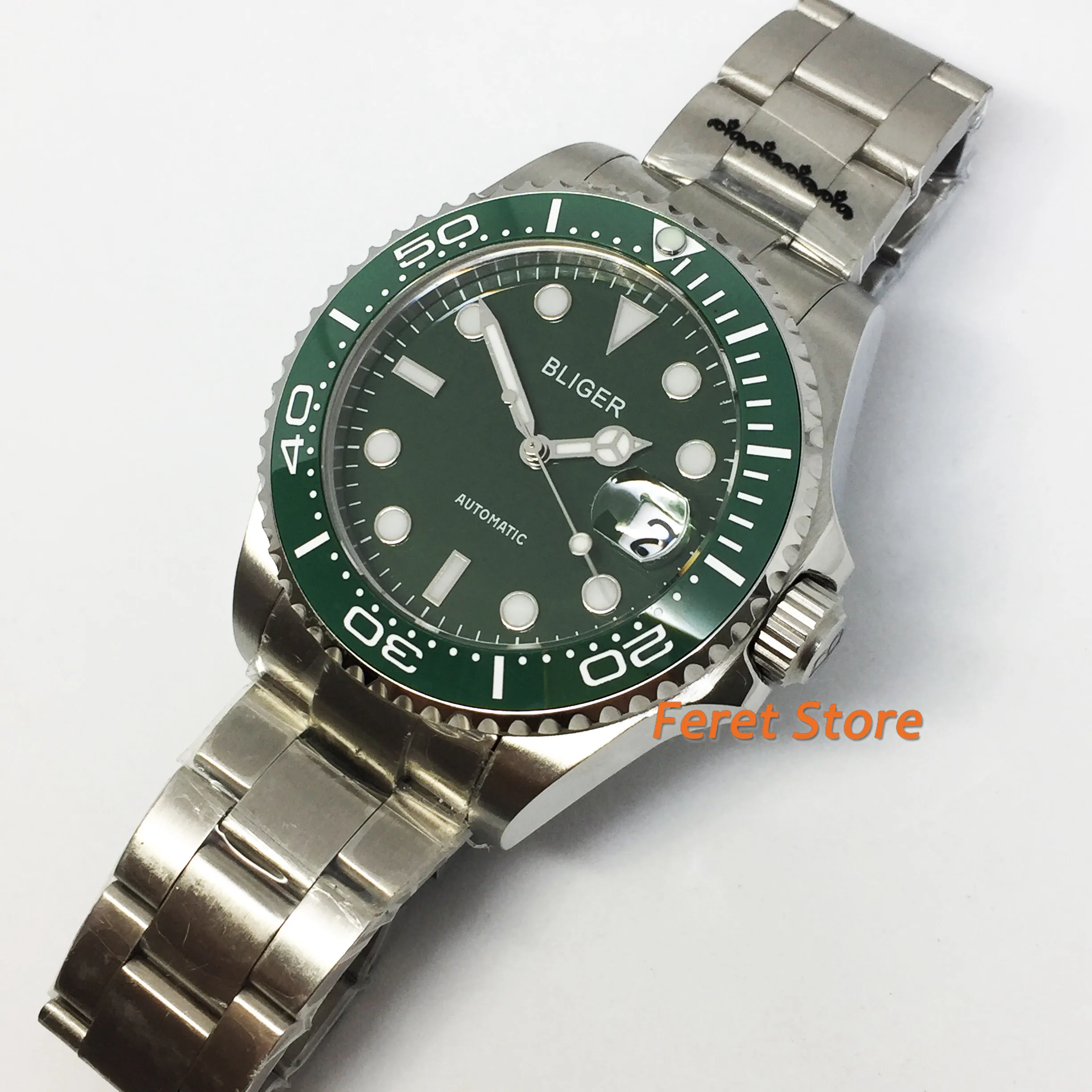

Часы Bliger мужские, стерильные, нержавеющая сталь, сапфировое стекло, черный циферблат, Керамическая рамка, 24 камня, Япония, автоматические часы NH35