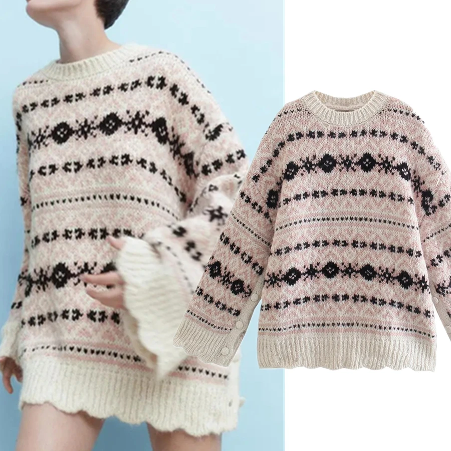 

Withered Winter Sweaters Women Indie Folk Vintage Jacquard Weave Pull Femme O-neck Oversize Loose Sweaters Women Pullovers Tops