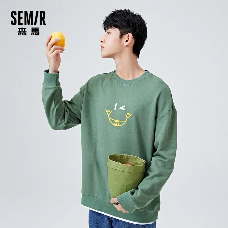 

SEMIR Sweatshrit Для мужчин с имитацией двух отдельных изделий Свободные топы 2021 Весенняя Новинка Для мужчин худи Ins с круглым вырезом, Популярные т...
