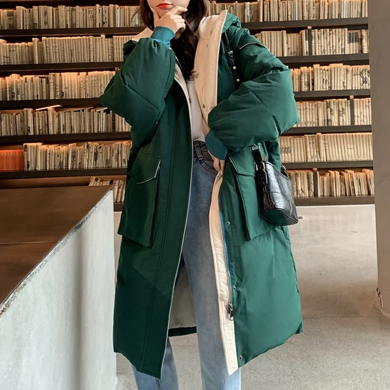 Куртка женская зимняя Длинная с манжетами и защитой от ветра | Женская одежда