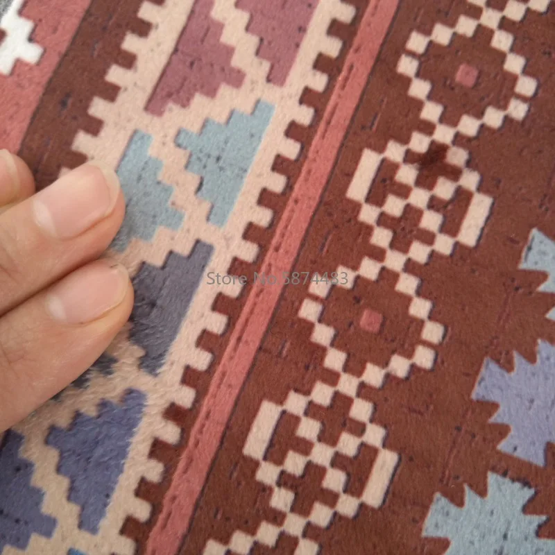 Богемный бархатный напольный коврик в полоску этническом стиле красного синего