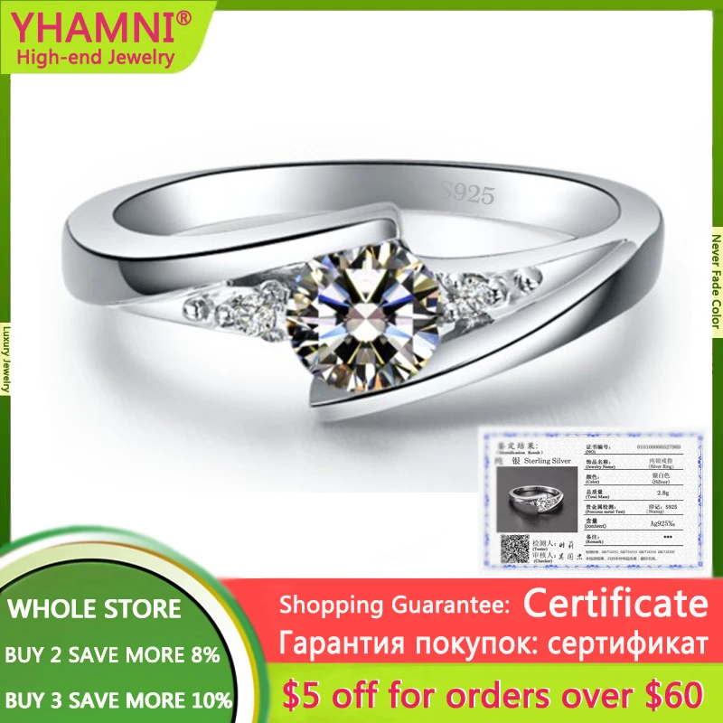 

With Certificate Cute Female Solitaire Round 5A Zircon Ring 925 Sterling Silver Wedding Band Ring Promise Love Engagement Rings