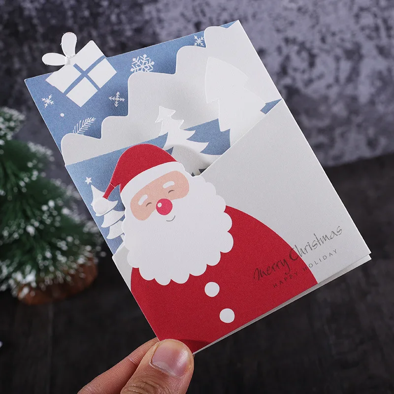 12 Pcs Christmas Cards Fresh Simple Greeting With Envelope Blessing Card Tri-Folding 3d Post Invitation New Year | Дом и сад