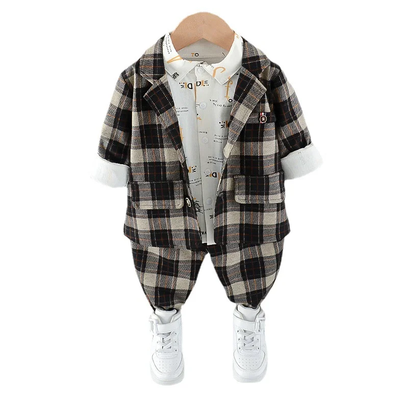 

Children Spring Autumn Gentleman Clothes Kids Boys Girls Casual Suit Shirt Pants 3Pcs/sets Baby Infant Plaid Cotton Sportswear