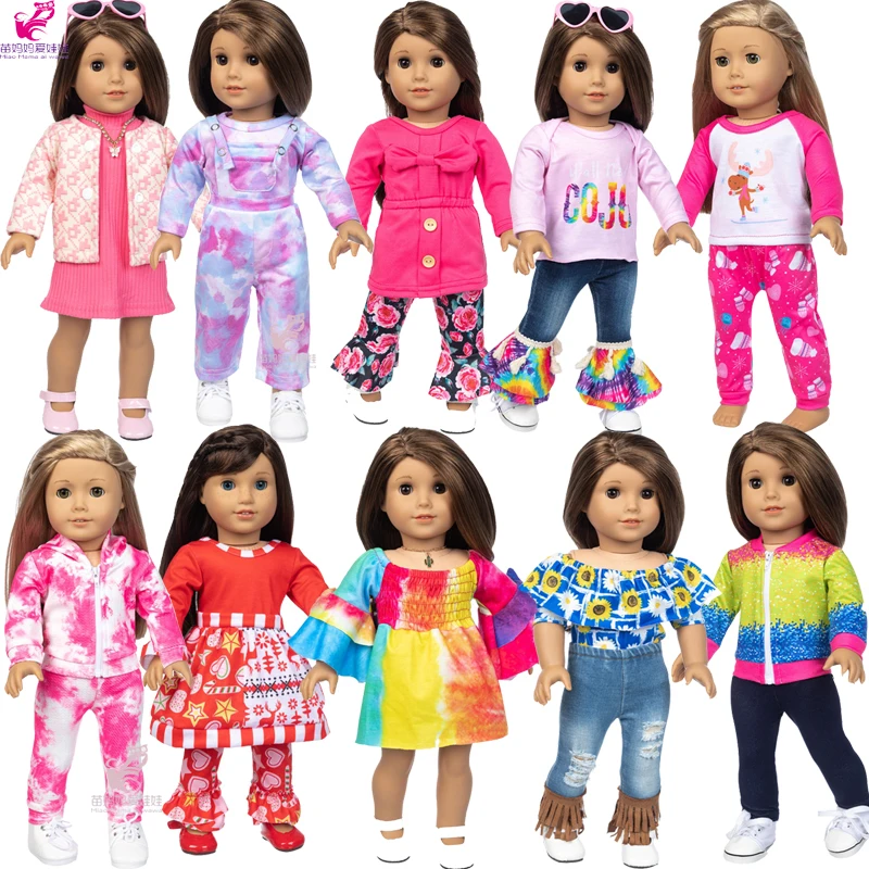 Одежда для кукол свитер радужного цвета наряд девочек 18 дюймов джинсовое пальто