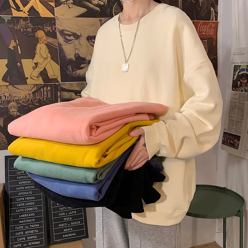 

Harajuku Oversized Sweatshirt Pure Color Casual Pullover Streetwear Autumn Sweatshirts Couples Matching Sweatshirts Women 2021