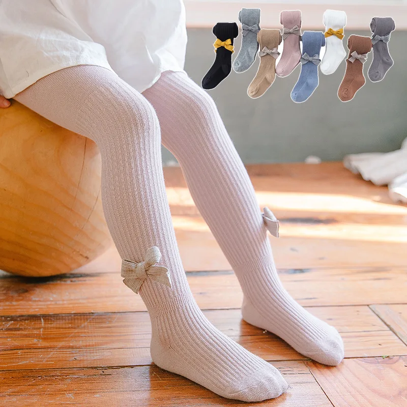 

Cute Bowknot Tights For Girls Cotton Knitted High Waist Children Pantyhose Fashion Striped Newborn Baby Girls Stockings 0-10 Yrs