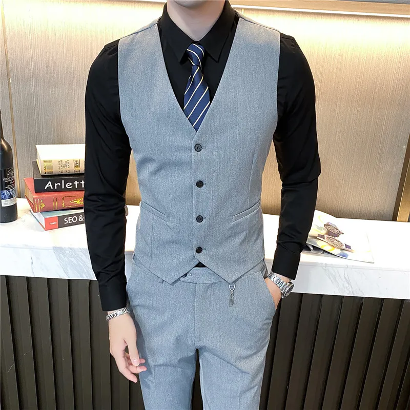 Серые мужские официальные жилеты в комплекте со штанами Цвет жилет Slim Fit