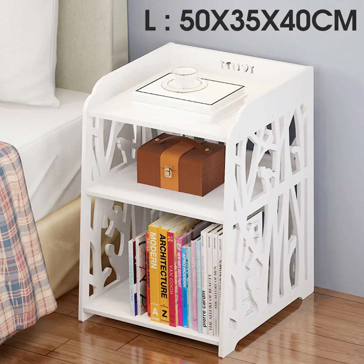

Modern White Simple Bedside Bedroom Table Hallway Storage Cabinet Organize Shelving Rack Home Decor 3 Tier Nightstands
