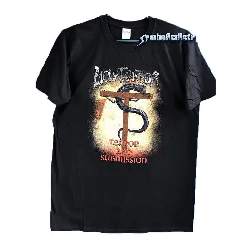 

Black large cotton heavy metal rock T-shirt 210g heavyweight cotton