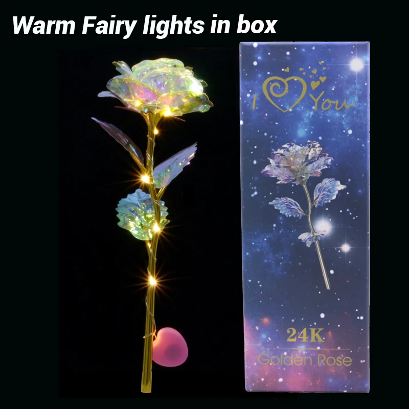 warm led in box Романтический Красочный светодиодный сказочный розовый искусственный Галактический цветок розы для подруги, подарок на день Святого Валентина, свадебный Декор для дома - Цвет: warm led in box