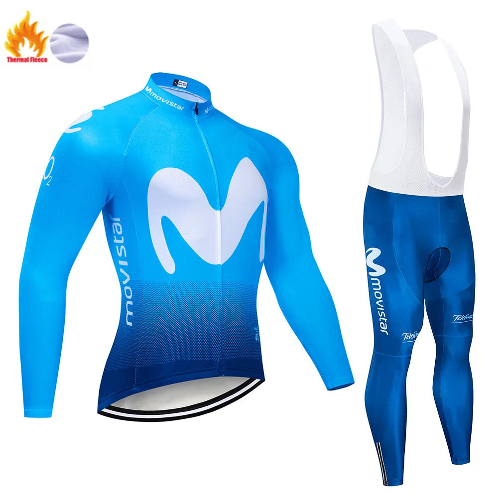 Cycling suit Movistar Pro Team зимний теплый флисовый длинный комплект одежды для мужчин, Велоспорт Джерси, нагрудник, велосипед, Ropa Ciclismo, велосипедная одежда - Цвет: Cycling suit