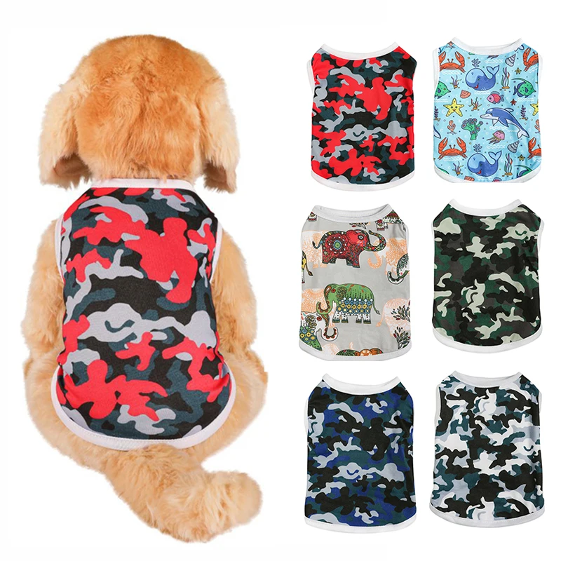 

Summer Pet Printed Vest Thin Breathable T-shirt Camouflage Print Cool Dog Clothes Flat Knit Comfortable Pet Supplies Fashion