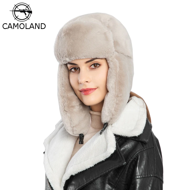 Женская русская зимняя шапка CAMOLAND ушанка шапки авиатора для мужчин уличная с