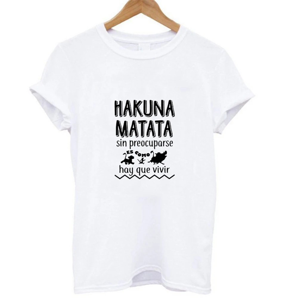 19bk019 Эффектная женская футболка HAKUNA MATATA, летняя женская футболка, короткий рукав, принт с героями мультфильмов, белая, черная, милые футболки Harajuku - Цвет: 19bk019