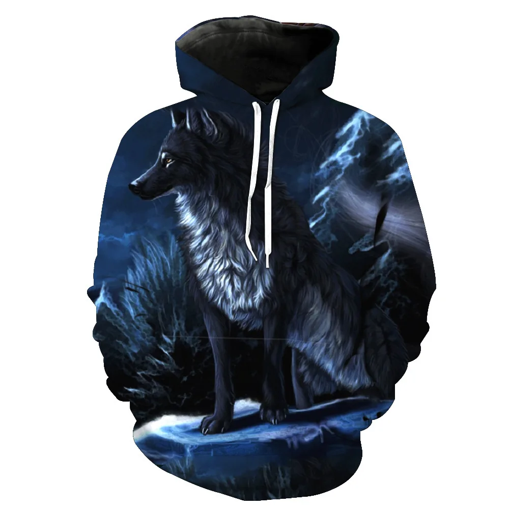 Толстовка мужская с 3D принтом Черного Волка брендовый свитшот качественный