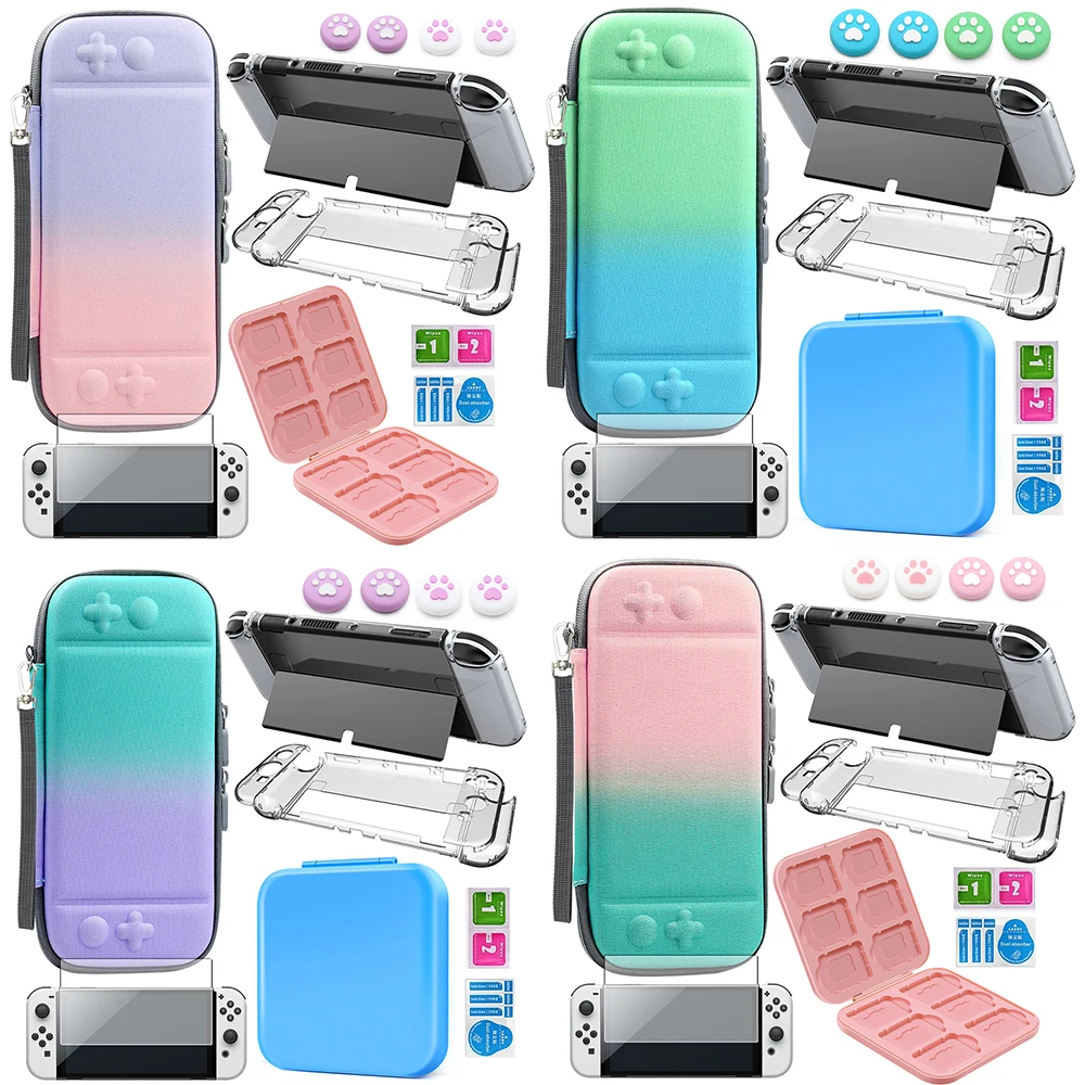 

Nintendo Switch OLED Accessories Storage Bag Tempered Glass Protective Film Game Card Case PC Crystal Hard Shell Thumb Grip Caps