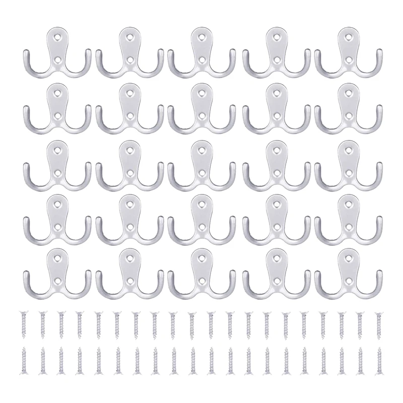 

20 Pcs Double Prong Robe Hooks with 40 Screws,Dual Coat Hooks Wall Mounted Hanger,for Bathroom,Bedroom,Door,Wall