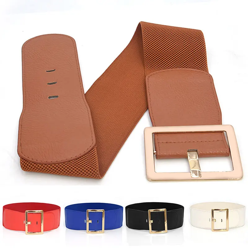 

Elastic Waist Belt Coat Sweater Fashion Dress Decorative Waistband Solid Color Wide Corset Belt Alloy Square Buckle Women Belt