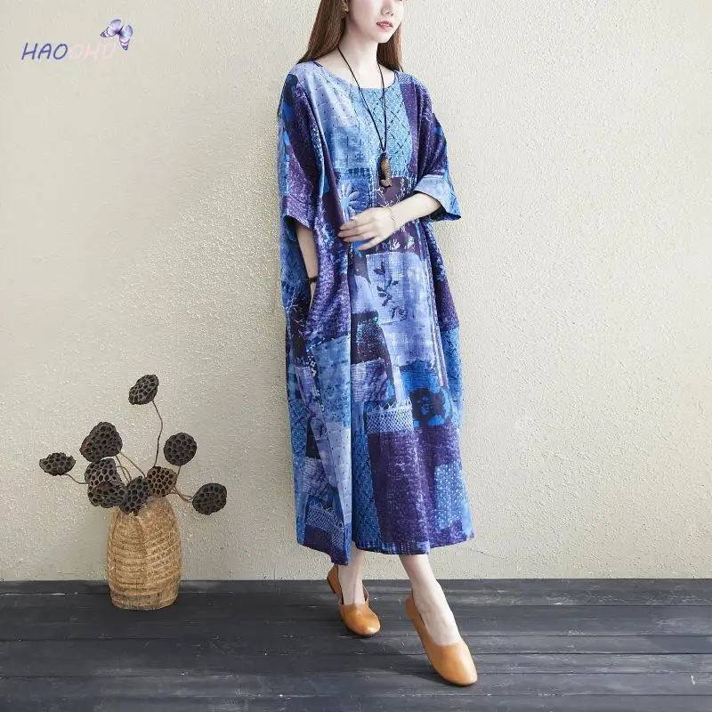 

Dress Summer Girls Vintage 2021 200 Fit Size Slim plus Dress Printed Women's Vintage Style Robe Korean Plump Loose Jin