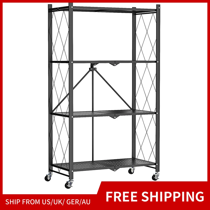 

Home Kitchen Bathroom Moving Shelves Storage Rack Organizer Metal Material Moveable Shelves with Wheels