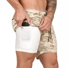 С камуфляжным принтом, шорты для бега, Для мужчин 2 в 1 двухслойные брюки быстросохнущая тренажерный зал спортивные шорты Фитнес бега тренировочные шорты Для мужчин школа короткие штаны
