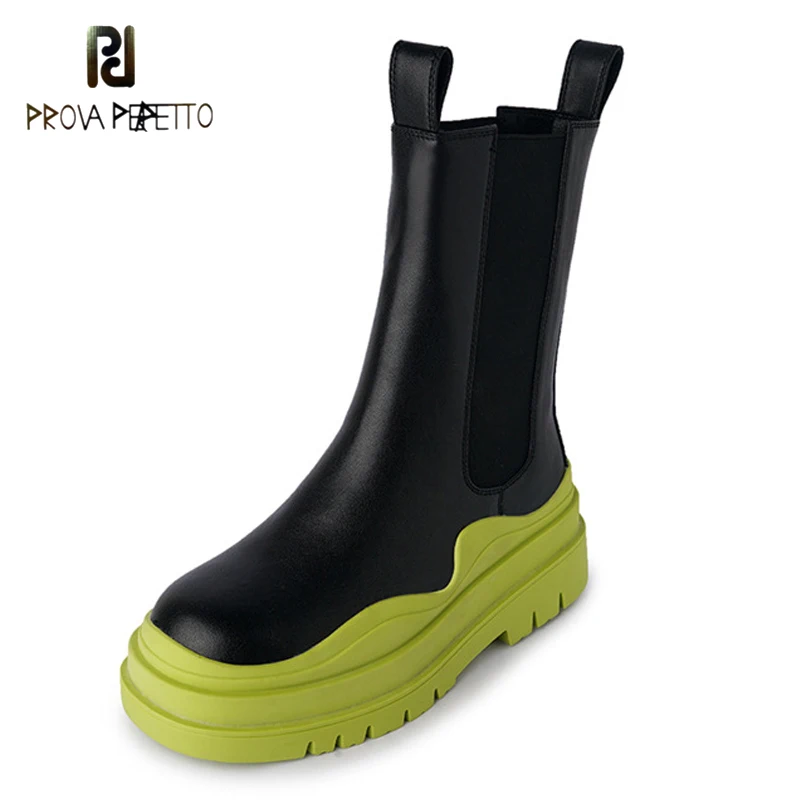 

Round-toe Sponge Cake Thick-soled Mid-tube Boots Avocado Green Chelsea Short Boots Autumn New Elastic Mouth Martin Boots