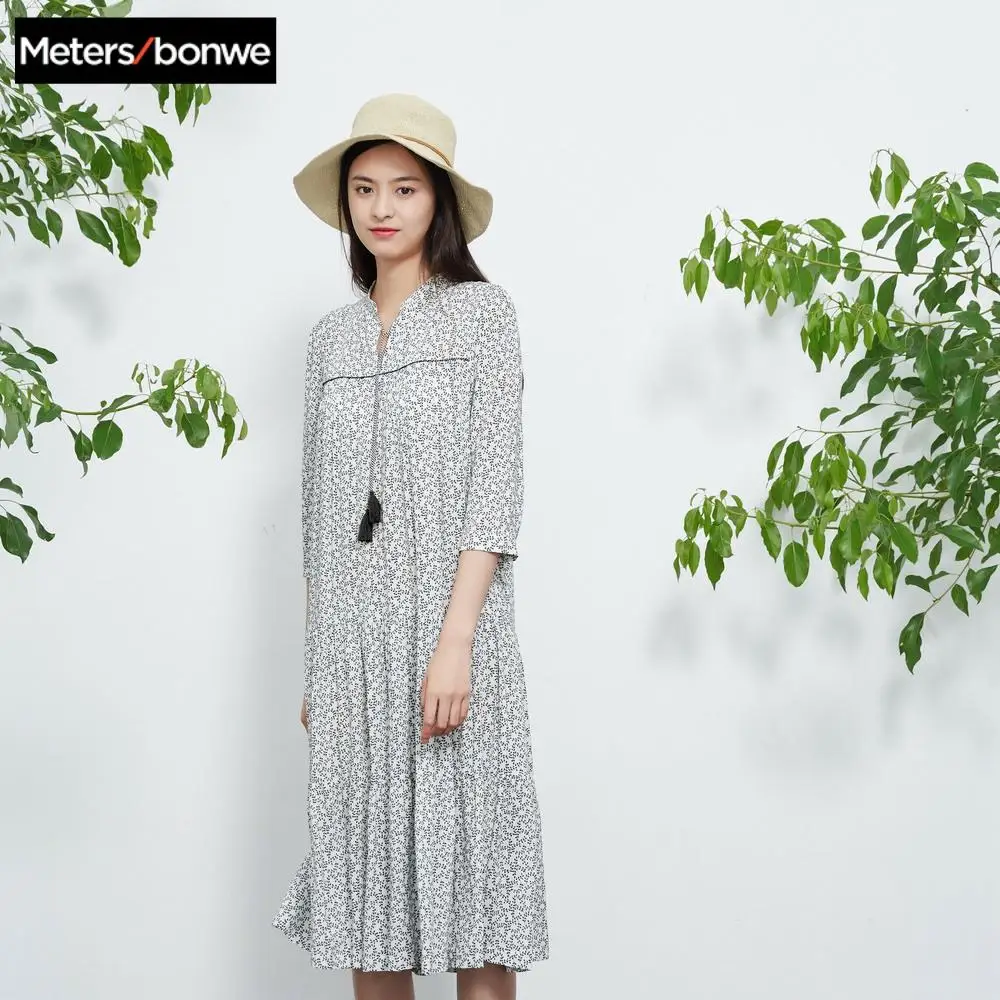 Metersbonwe винтажное женское платье на пуговицах рубашка с коротким рукавом