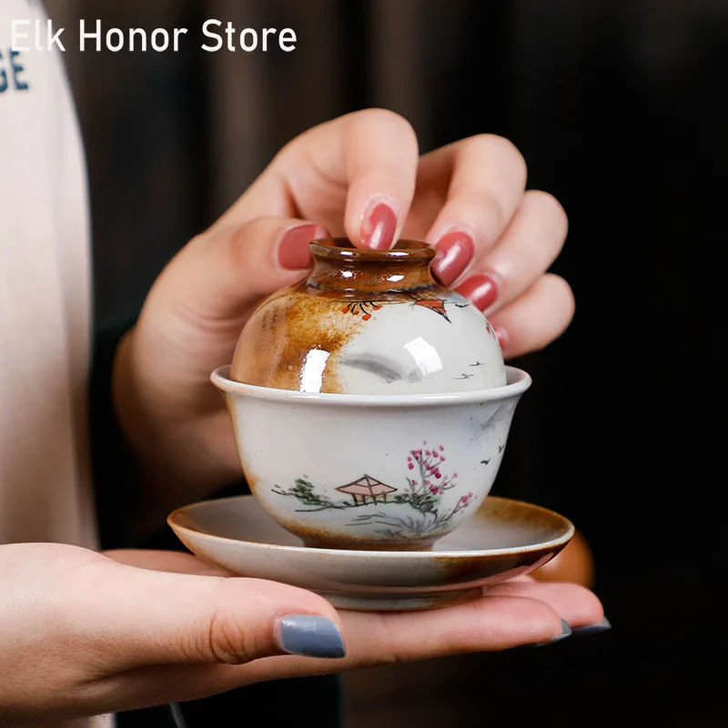 

Маленький чайный набор Gaiwan чайный набор кунг-фу, керамическая чайная чаша, винтажный китайский чайный сервиз, японская посуда для напитков, ручная роспись, поделки, 50 мл