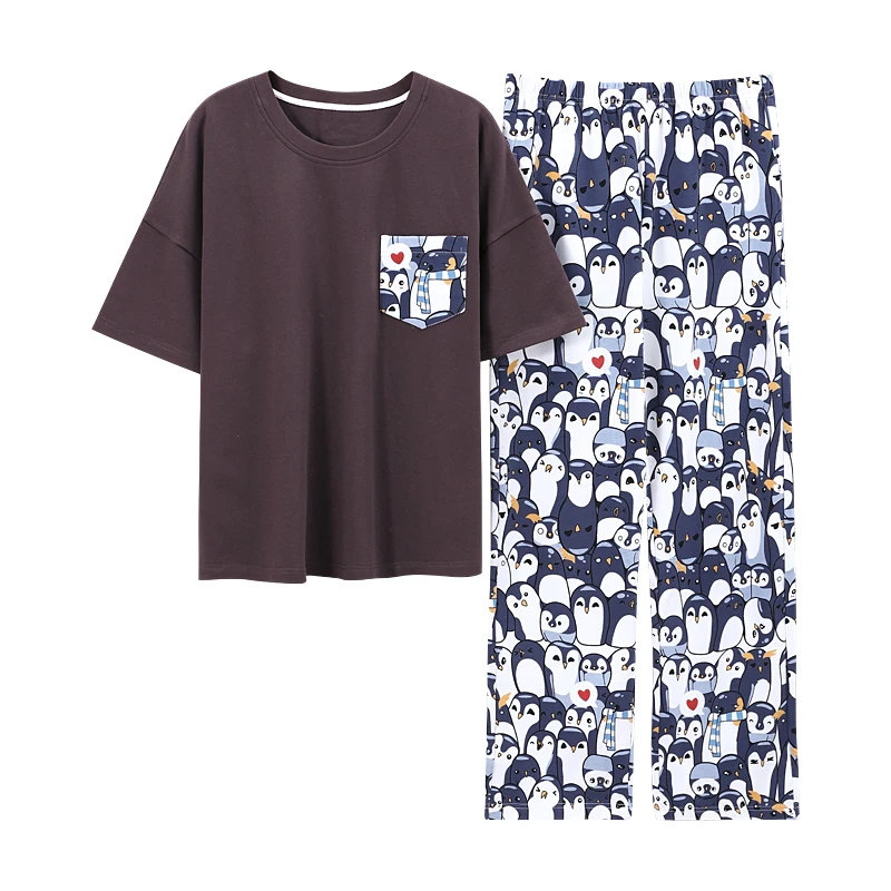

Women Oversize Cotton Round Neck Casual Comfortable Sleepwear Women Pajama Set Srping/summer Short Sleeve 2 Piece Pajamas Suit