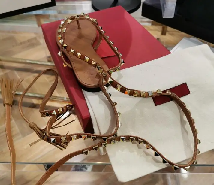 

Prowow oliday Rivets Sandals LadiesLace up Sandals Women Beach Hot Brand Luxury Design Shoes Females