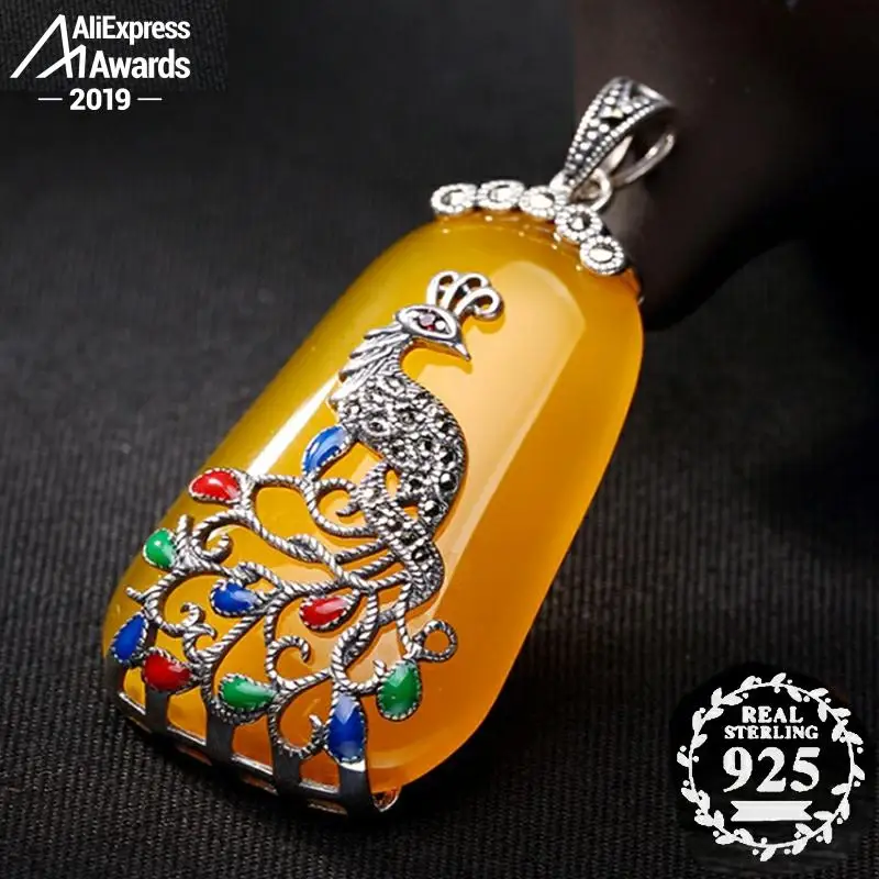 Изумительное Серебро S925 пробы Израиль Янтарный Феникс Павлин ремесленник