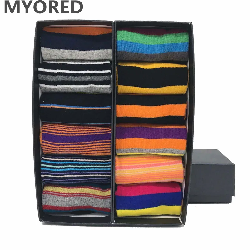 Мужские цветные полосатые носки MYORED 12 парт/Лот новинка повседневные для