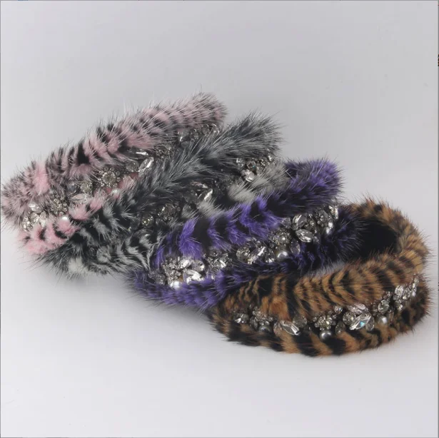 

New fashion baroque diamond-studded mink hairbands wide-brimmed hair band for ladies light luxury hair accessories