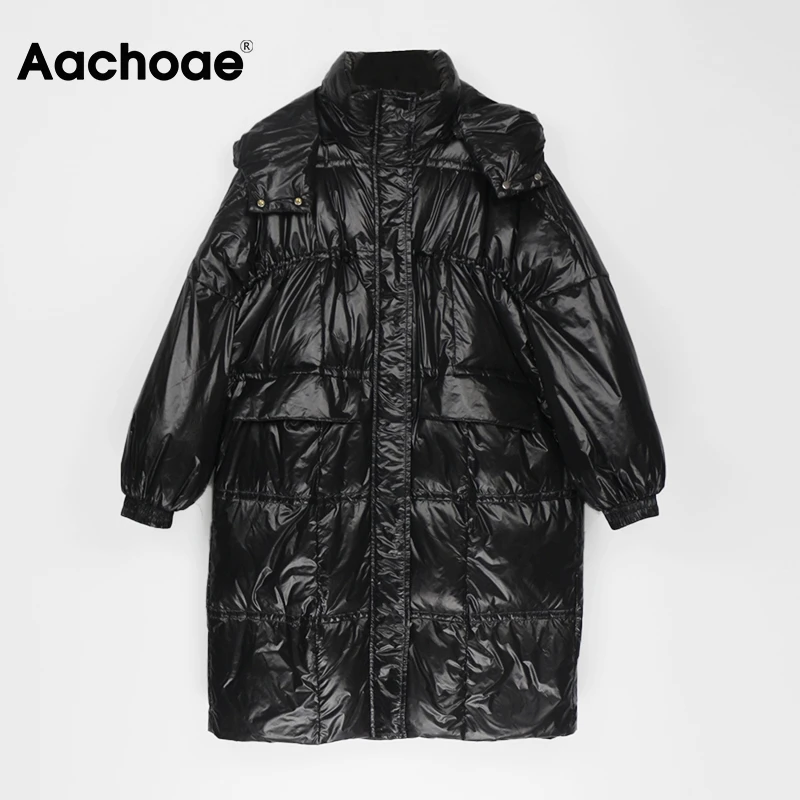 

Aachoae Winter Black Down Jacket Women Batwing Sleeve Loose Long Coat Casual Hooded Ultra Light Duck Down Coat Female Doudoune