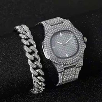 iced out cuban chain bracelet watch for men iced out watch jewelry set for men hip hop gold diamond mens watch womans watch