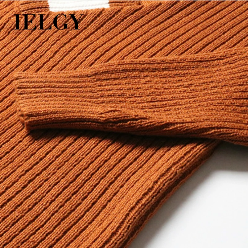 

IELGY Cross V-neck Women's Fashion Long Sleeve Knit Loose Pullover Comfortable Pure Color Top