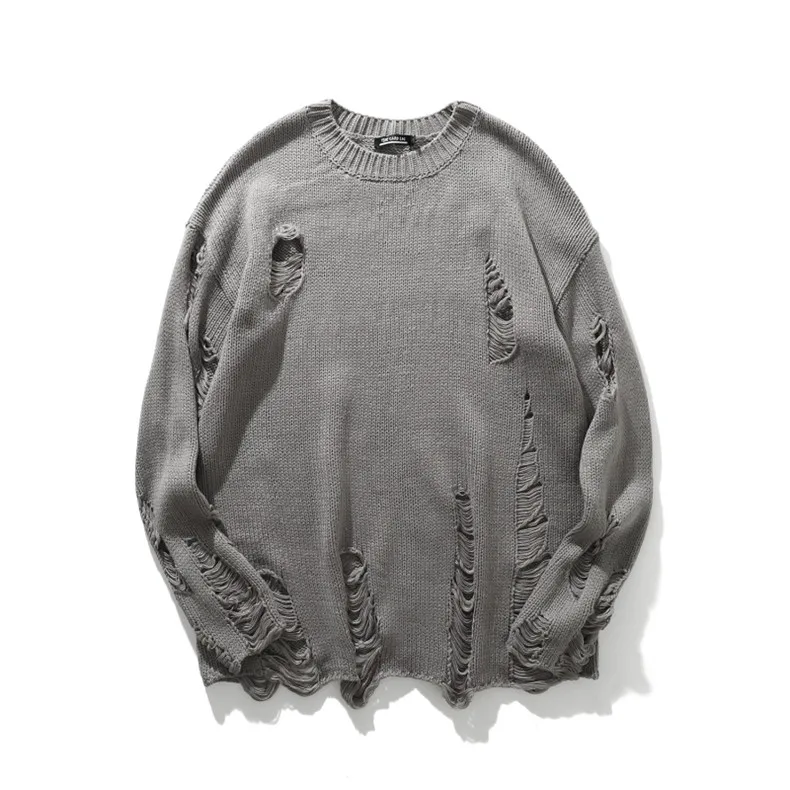 

Broken hole punk sweater ripped destroyed oversize pullover women's black vintage hip hop sueter hombre plus size