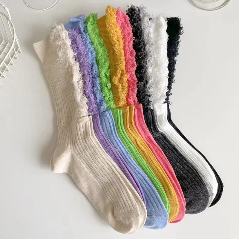 

Women's Cotton Socks Fashion Solid Color Hole Knitted Sports Socks Academic Style Color Hollow Breathable Cute Female Long Socks