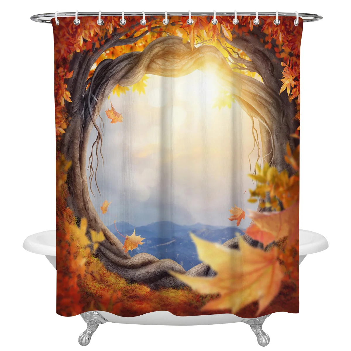 

Modern Printing Shower Curtain With Hooks Forest Maple Leaf Jungle Bath Curtains Waterproof Polyester Bathroom Decor