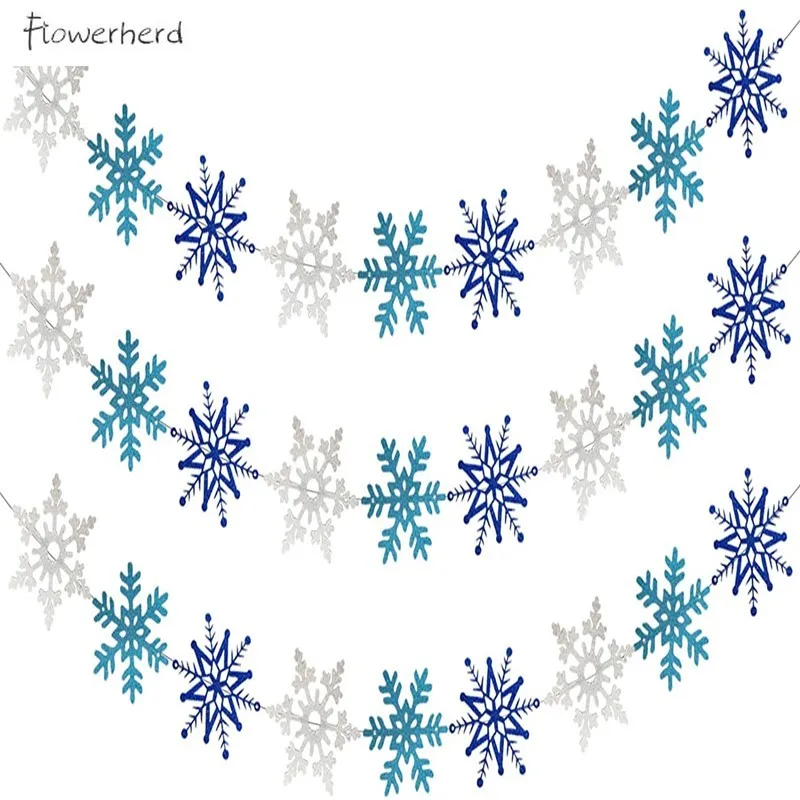 

3PCS White Blue Glittery Snowflake Banner Christmas Party Decorations Winter Home Decor Kids Birthday Baby Shower Decorations