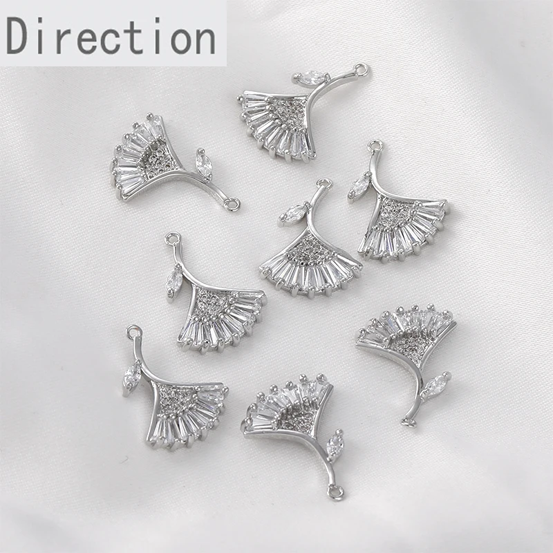 

Color 14K copper plated genuine gold gingko leaf zircon Pendant DIY earrings necklace handmade accessories