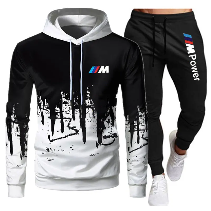 

2021 Men's Sportswear 3D Printing BMW M Sweatshirt + Hooded Pullover Men's Sportsuit Casual Suit Size