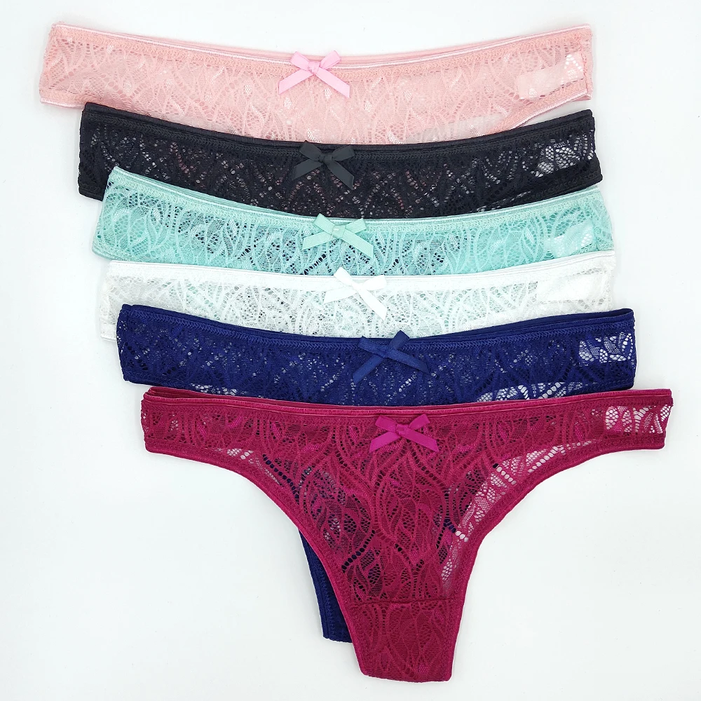 

6pcs/Lot Women's G Strings Thongs Panties Full Lace Tanga Mujer Transparent Underpants Sexy g-string Hollow Out Female Lingerie